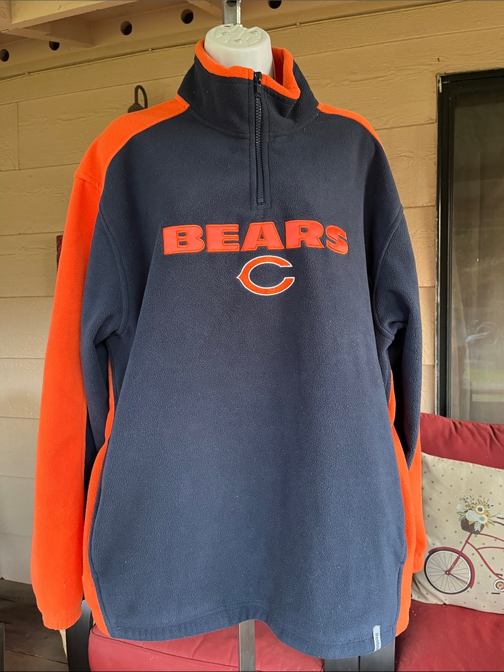 Reebok Navy and Orange Chicago BEARS 1/4 -Zip  Fleece Pullover Sz L
